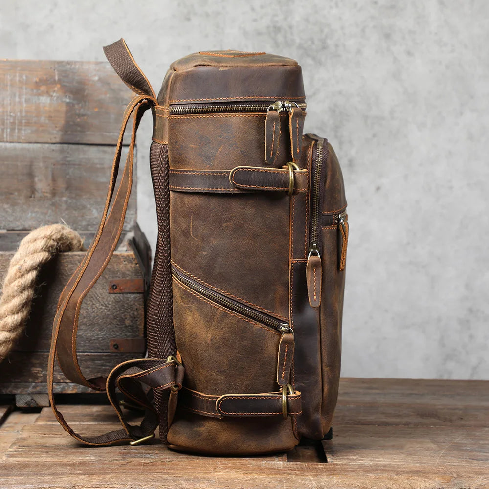 Leather travel rucksack for men