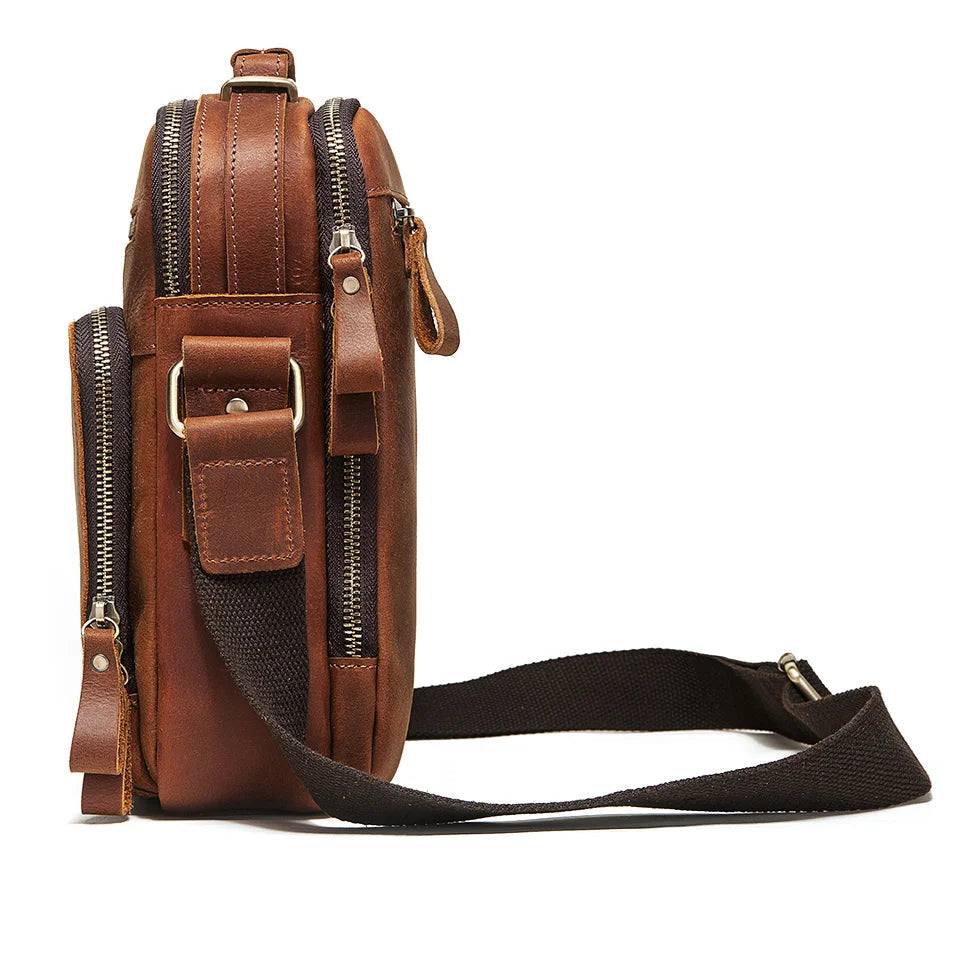 Compact leather crossbody satchel