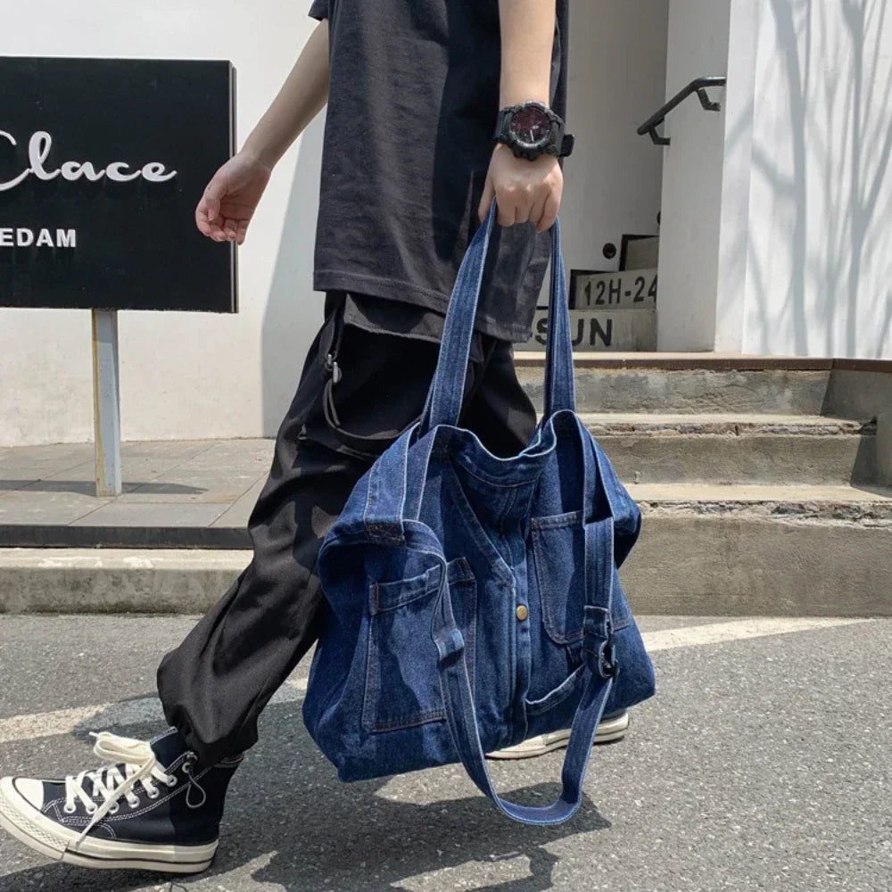 Classic denim tote bag with large capacity