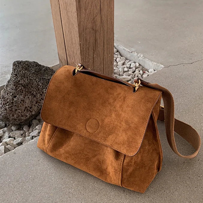 Suede tote bag with large shoulder strap