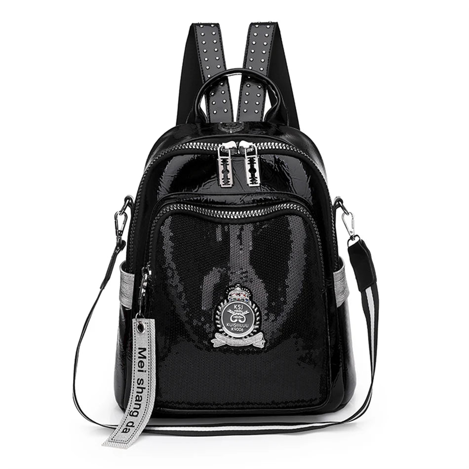 Women’s black leather backpack