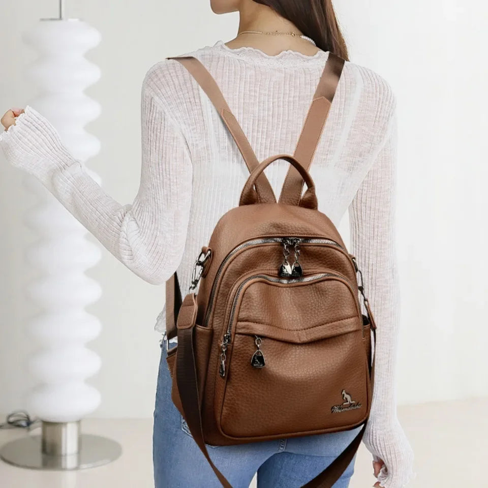 Convertible leather backpack for women