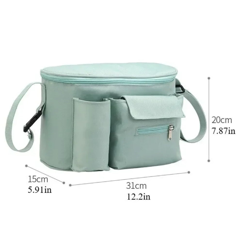 Grey stroller diaper bag
