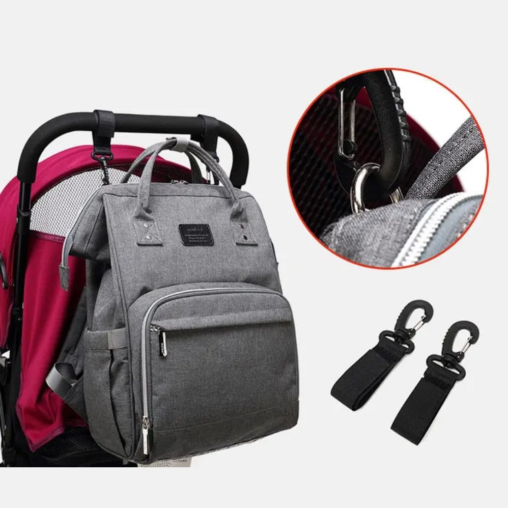Dark grey stroller compatible diaper backpack