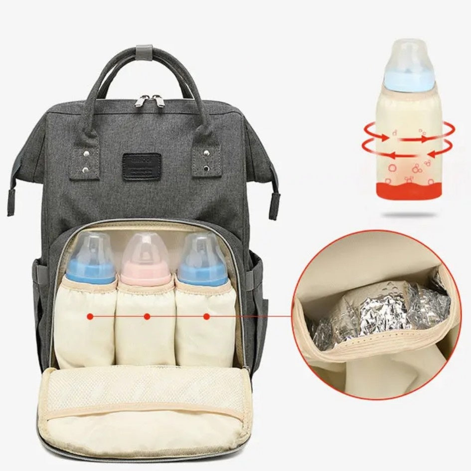 Dark grey stroller compatible diaper backpack