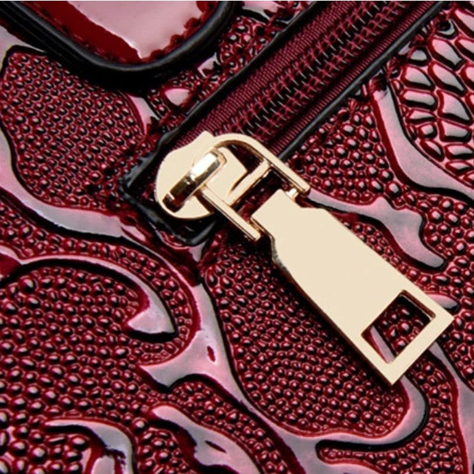 Aligator red leather shopper handbag