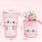Grey cat stand-up pencil case