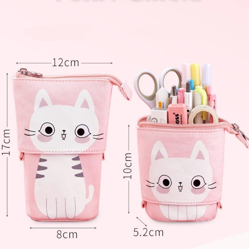 Grey cat stand-up pencil case