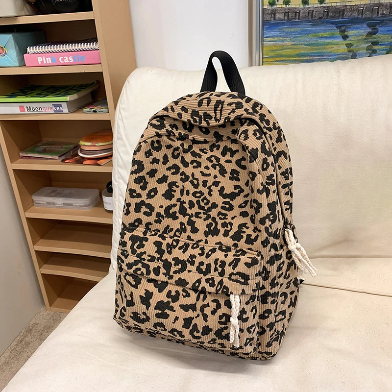 Leopard corduroy backpack