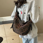 Leopard print corduroy crossbody handbag