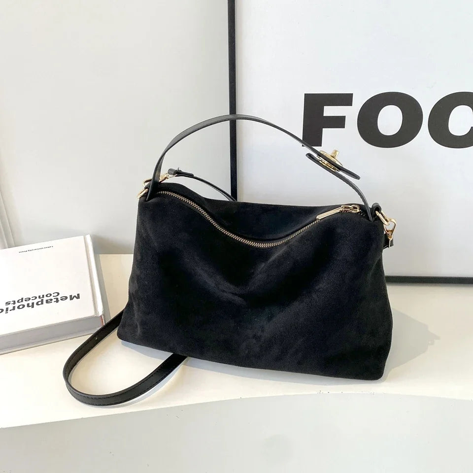 Everyday suede shoulder purse with secure zipper