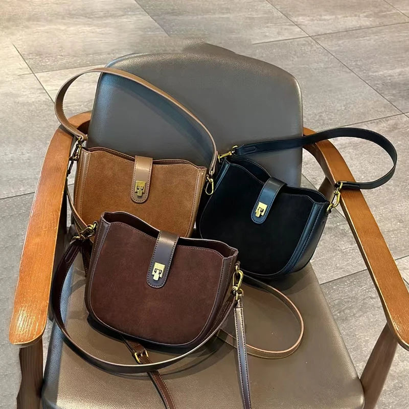 Retro suede shoulder bag