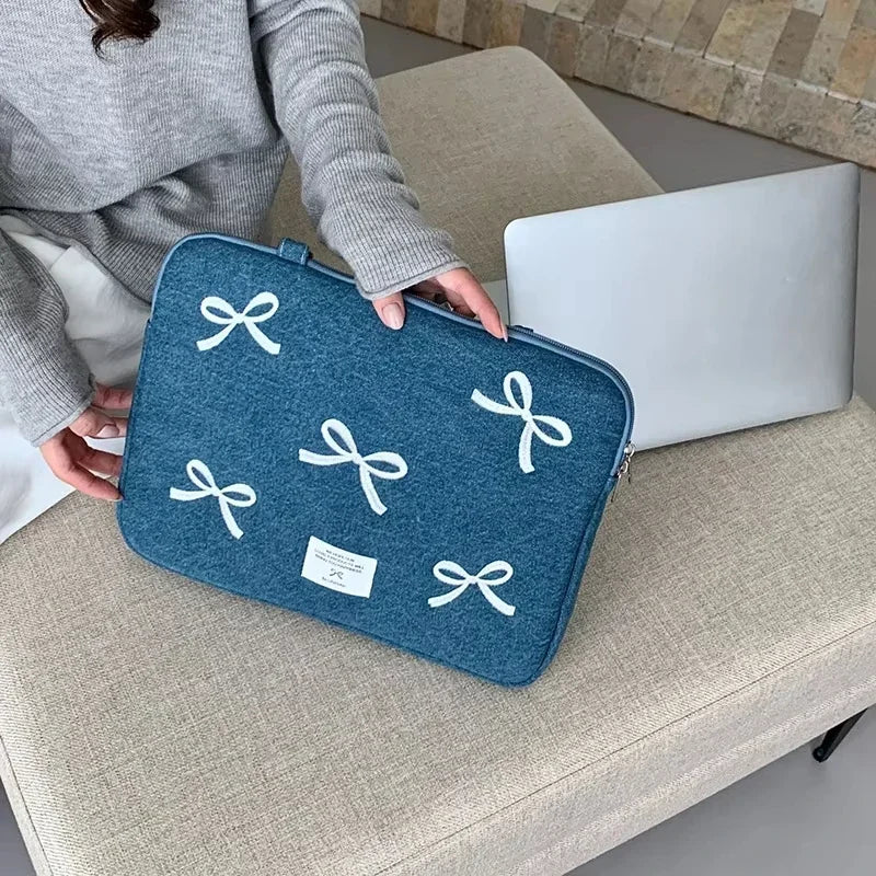 Bowknot heart denim laptop bag