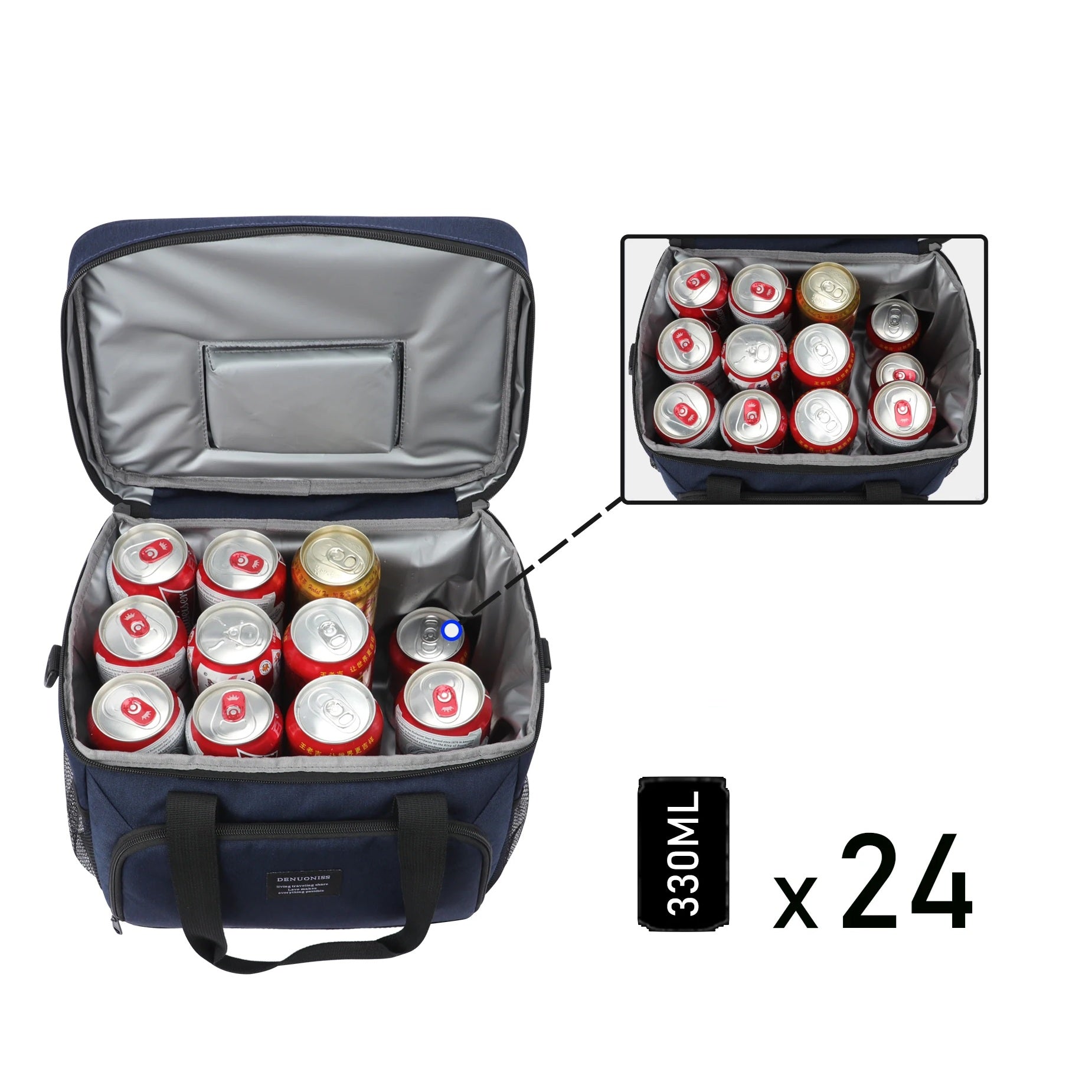 Navy blue insulated shoulder cooler bag