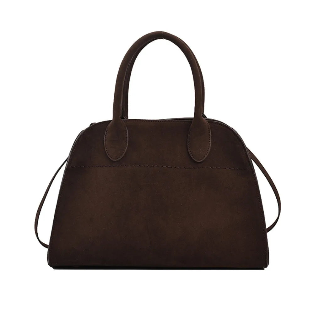 Suede handbag with double handle