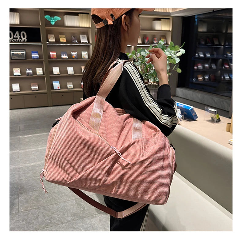 Corduroy sports gym bag with shoe pocket