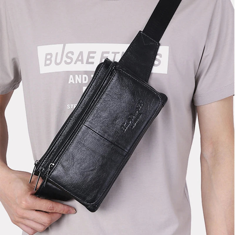 Wide-strap leather bum bag