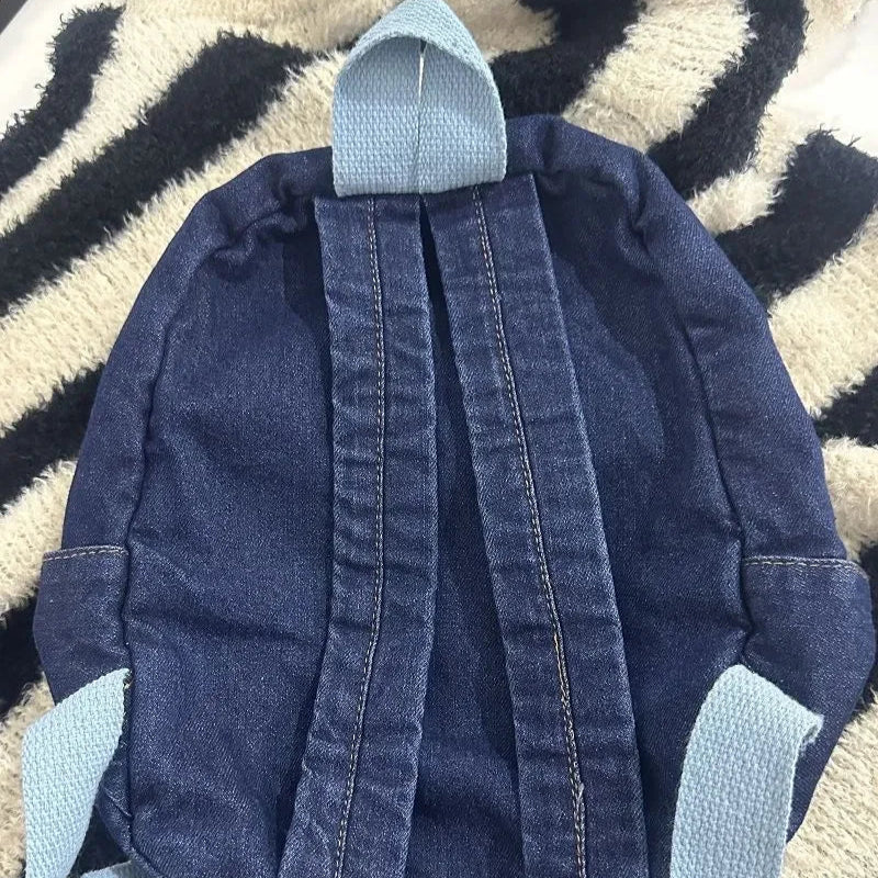 Cat-embroidered denim backpack