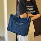 Denim tote bag with wide straps