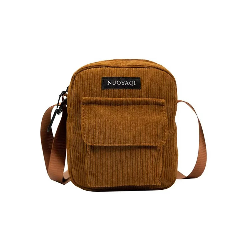 Corduroy crossbody handbag with front pocket