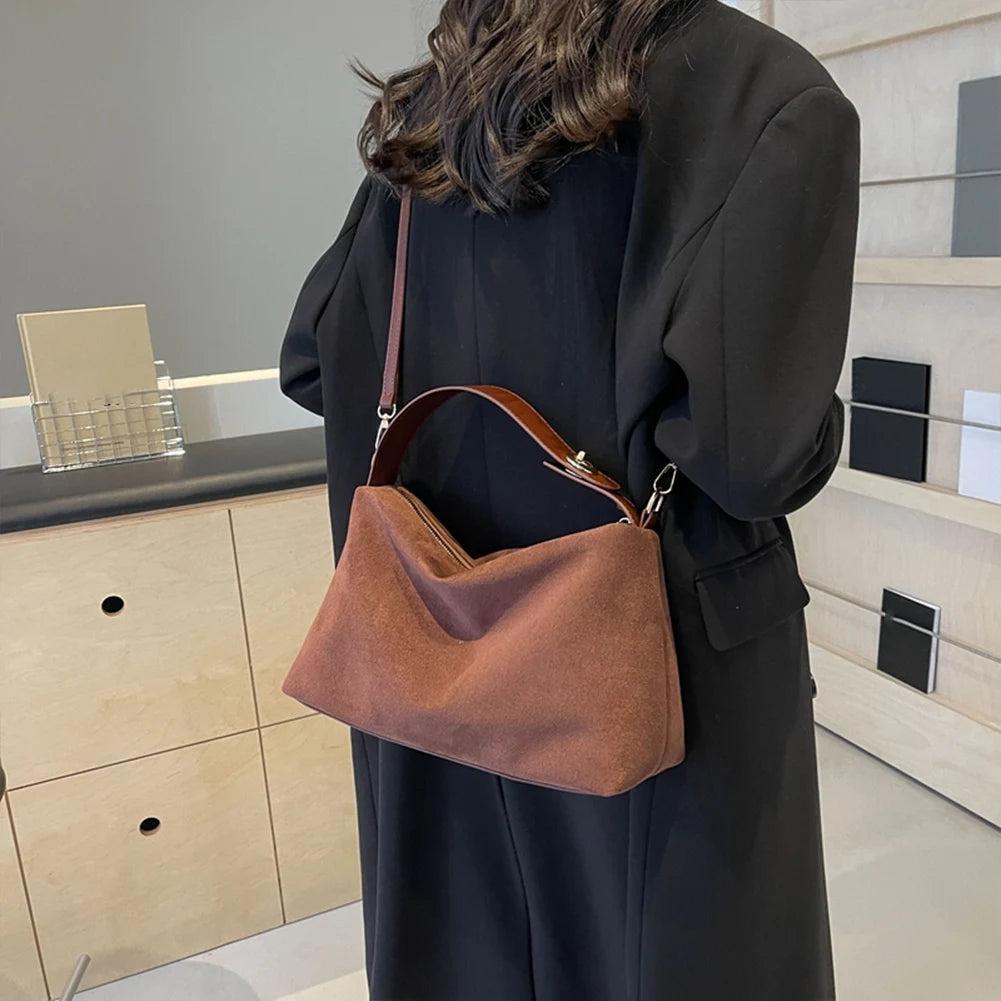 Suede shoulder handbag