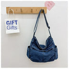 Denim top-handle handbag