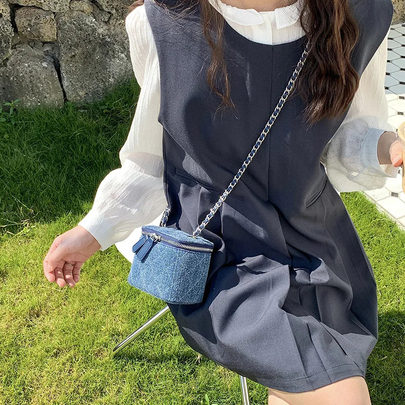 Retro chain strap denim shoulder handbag