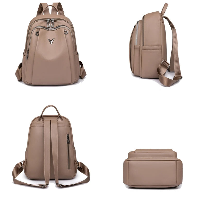 Smooth leather backpack with top handle