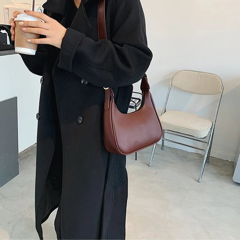 Minimalist leather shoulder bag for women