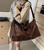 Zip-top leather overnight duffle bag