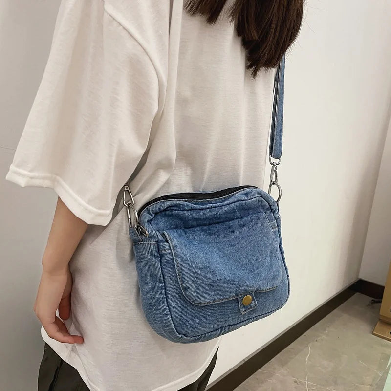 Soft denim crossbody handbag