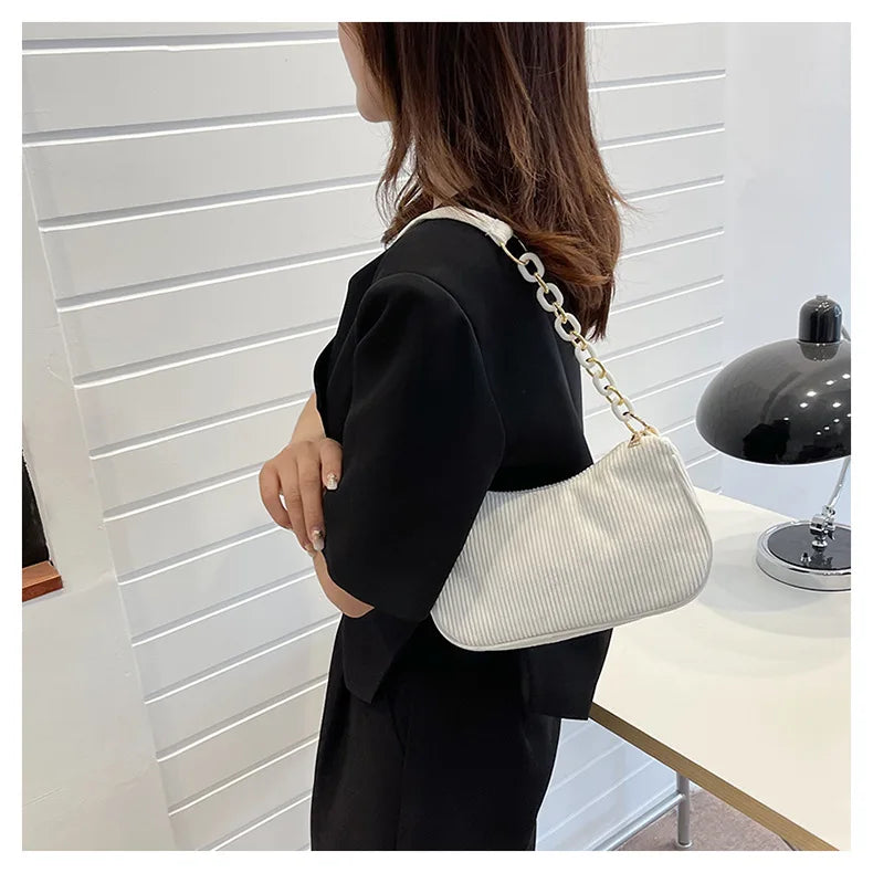 Corduroy handbag set with soft chain handle