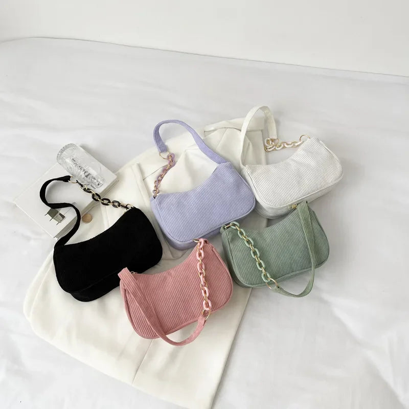 Corduroy handbag set with soft chain handle