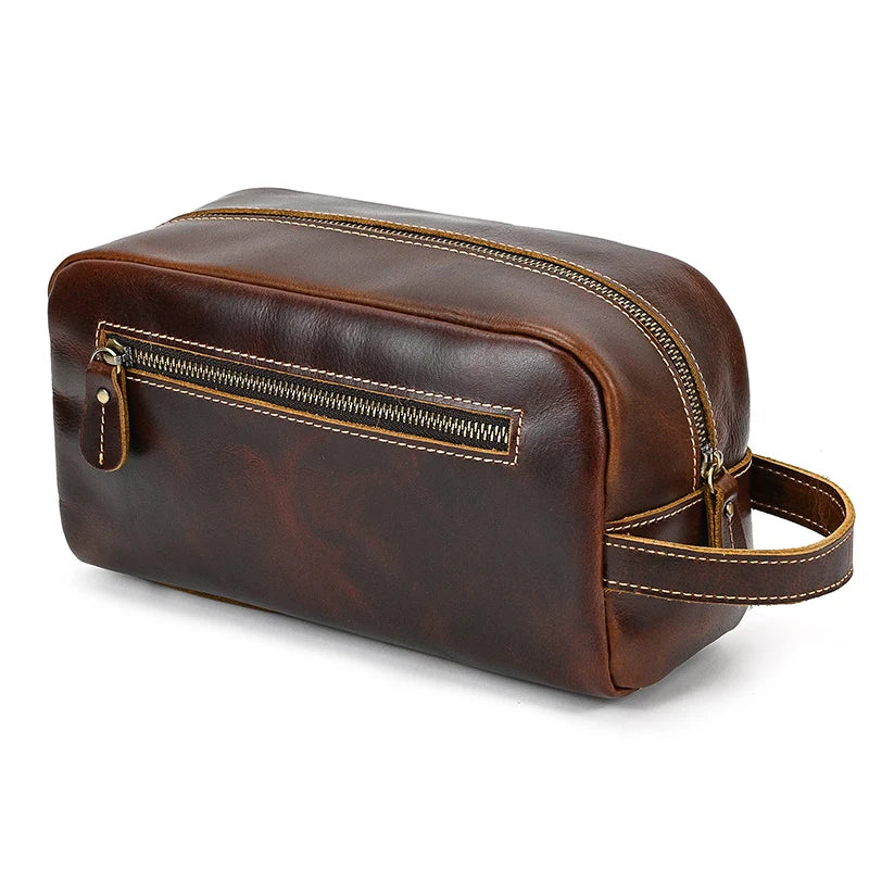 Leather grooming travel bag