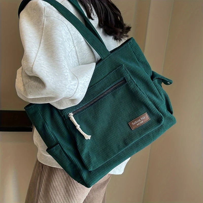 Classic corduroy tote bag with external pockets