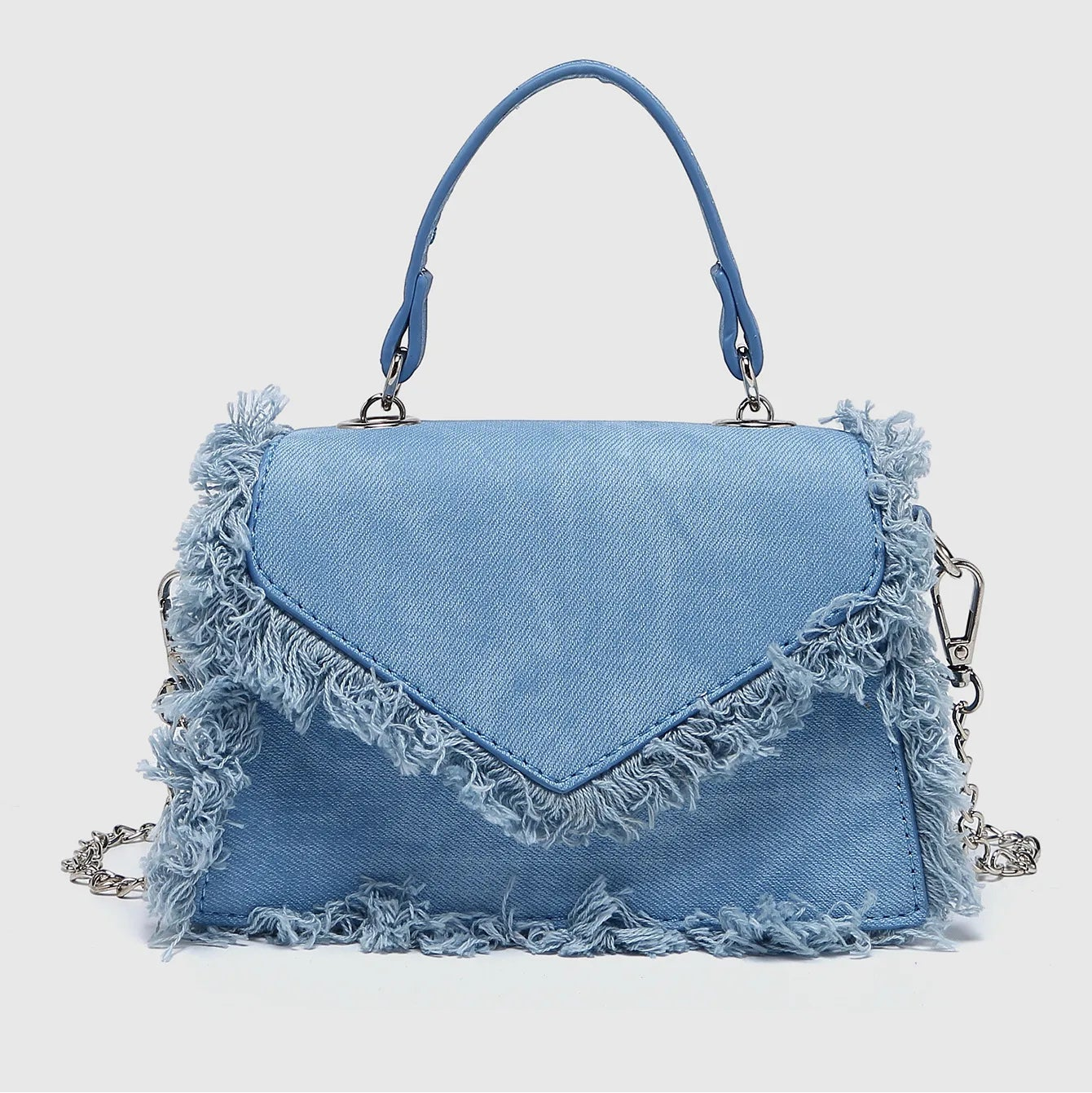 Mini denim handbag with frayed trim