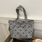 Bow pattern corduroy tote bag for women