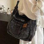 Distressed denim tote bag