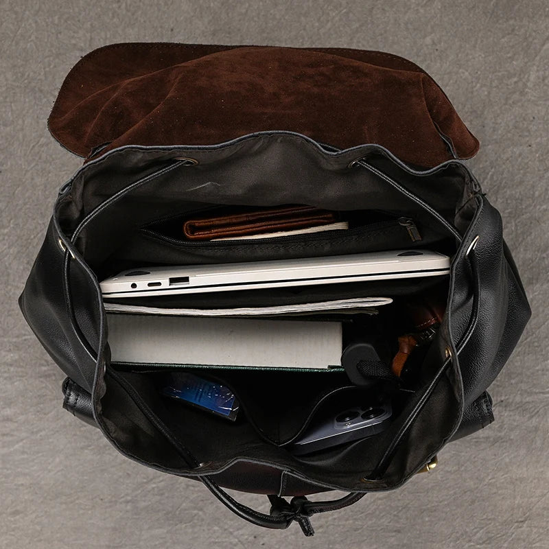 Leather laptop rucksack with top handle