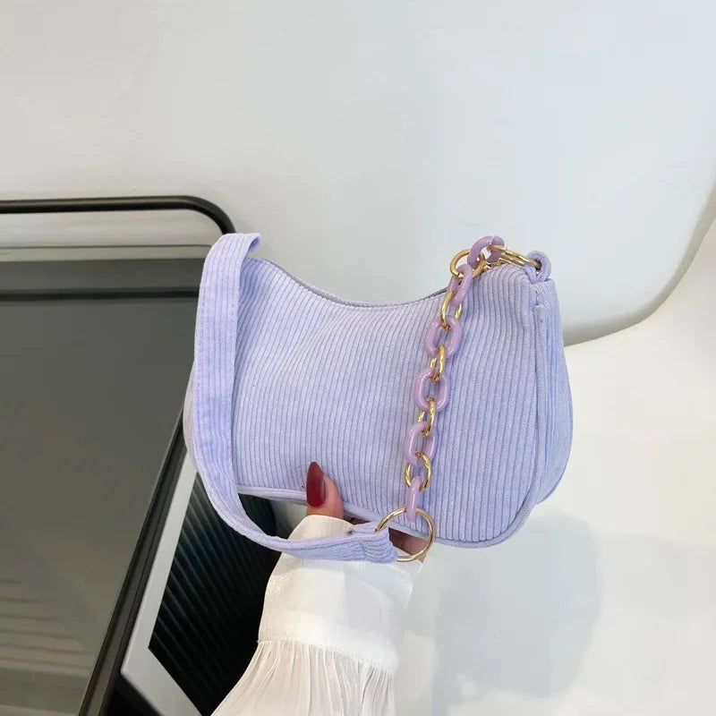 Corduroy handbag set with soft chain handle
