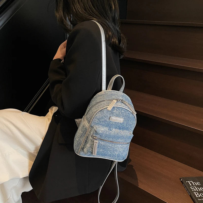 Women's small denim backpack