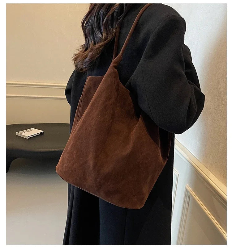 Shoulder suede tote bag