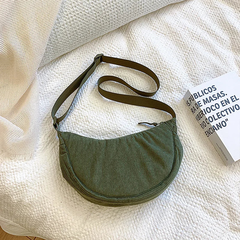 Corduroy handbag with adjustable shoulder strap