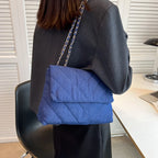 Flap-style denim shoulder handbag