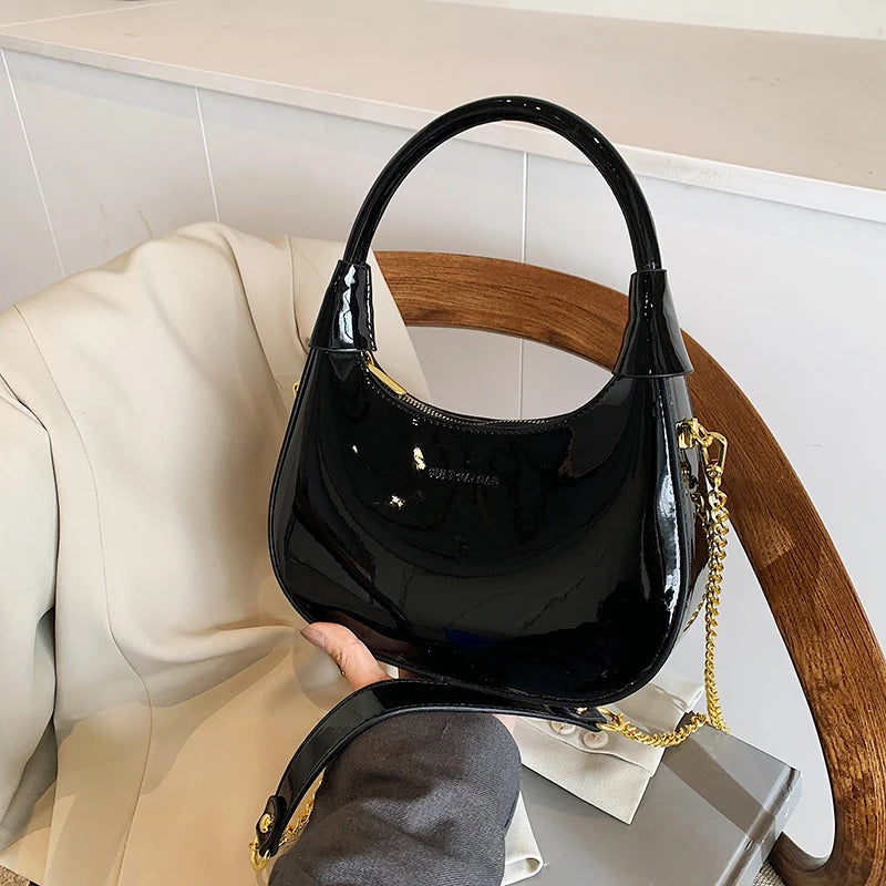 Women shiny leather hobo bag