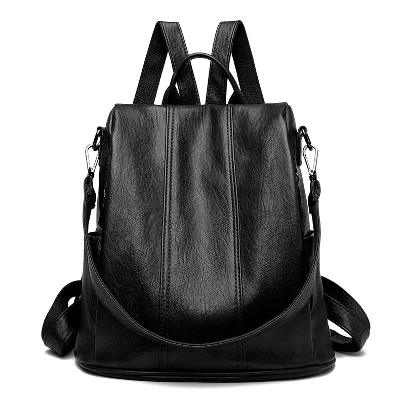 Soft leather travel backpack