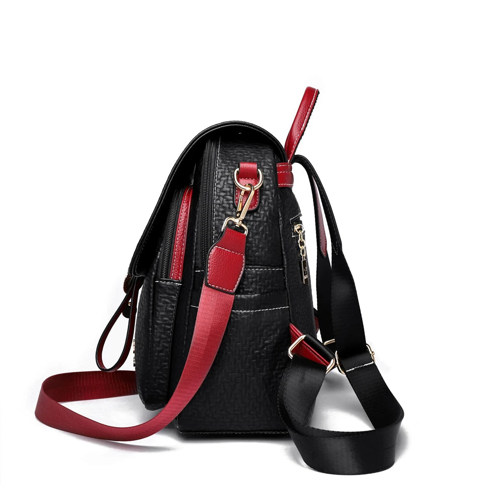 Contrast-strap leather backpack