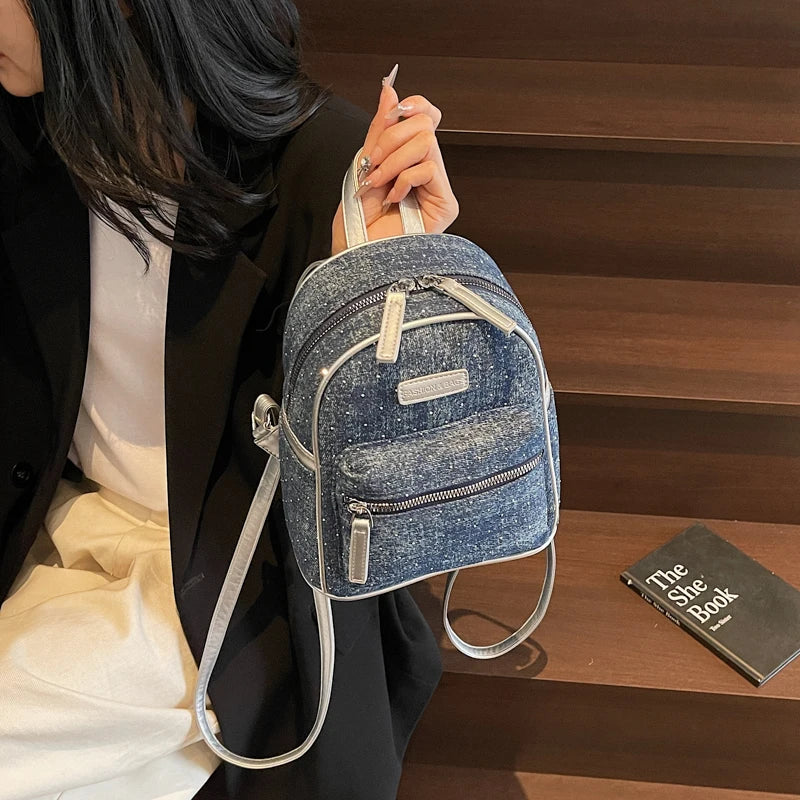 Women's small denim backpack