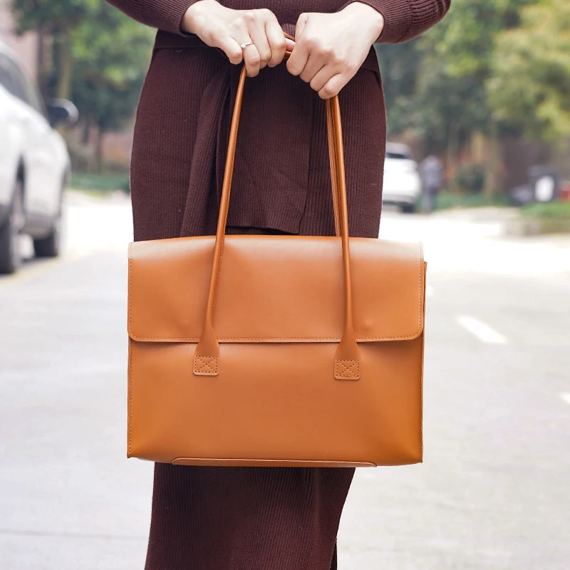 Women's leather laptop shoulder messenger bag