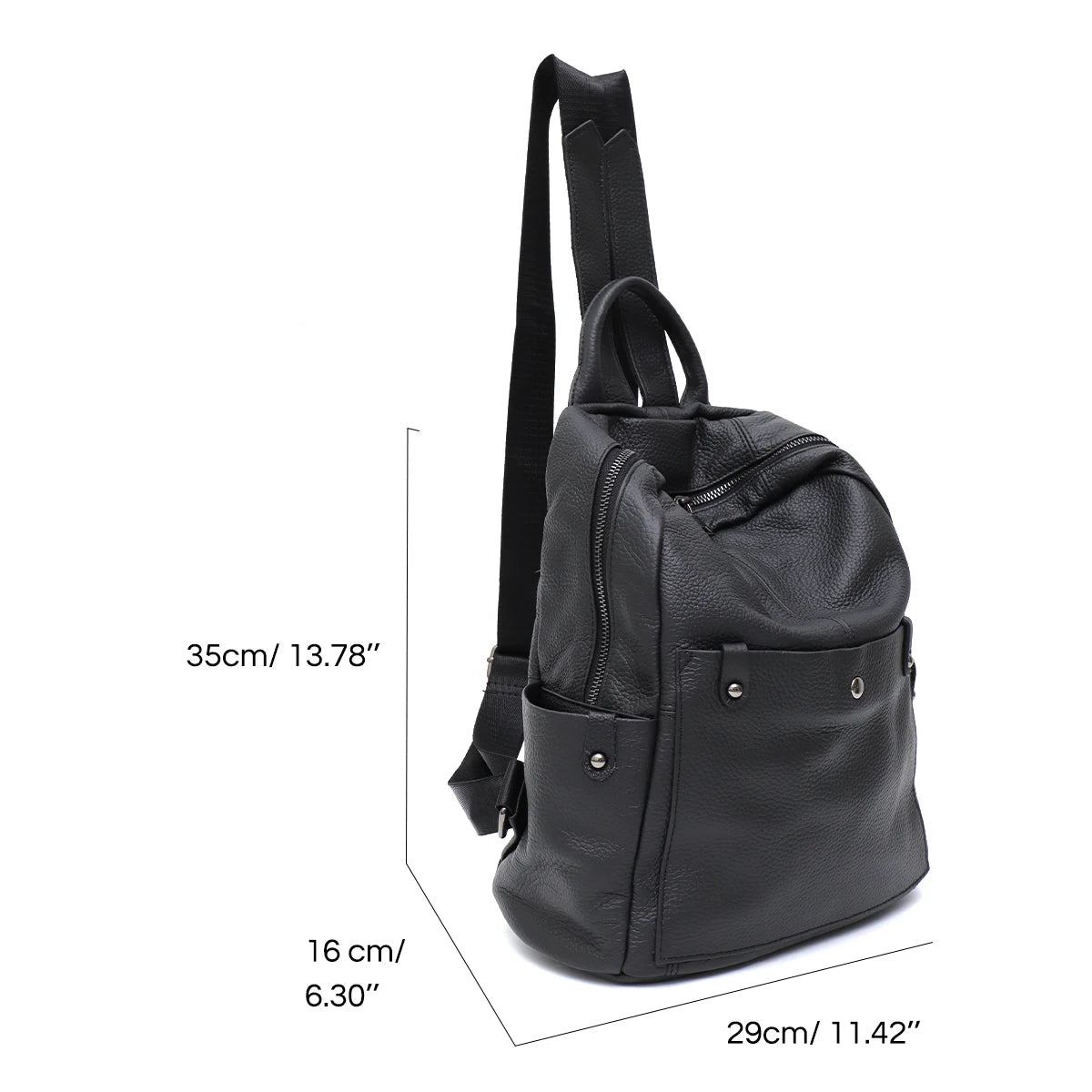 Chic leather backpack with front zipper